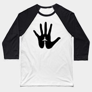 Hand with Airplane Minimalist Design Baseball T-Shirt